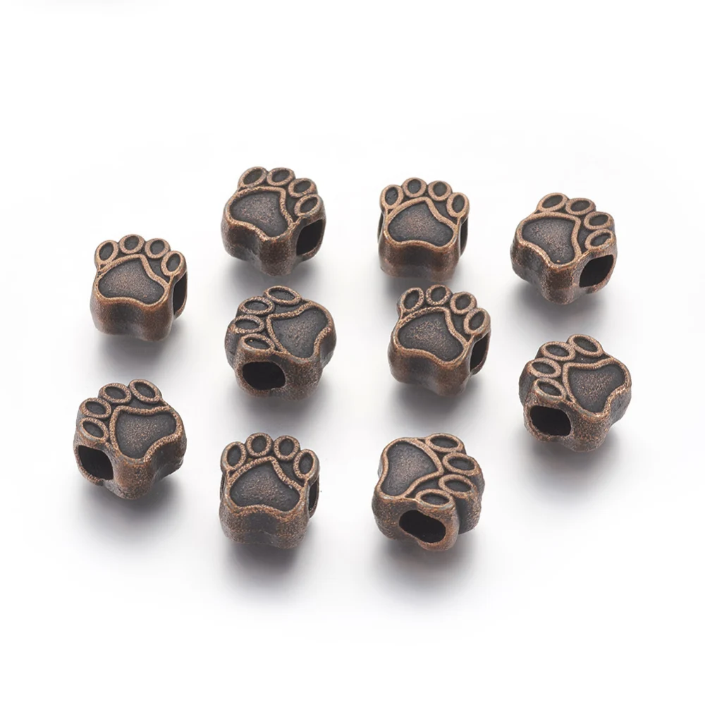 20Pcs Vintage Dog Paw Print Spacer Beads Big Hole Tibetan Footprint Charm Beads for European Bracelet Jewelry Findings DIY