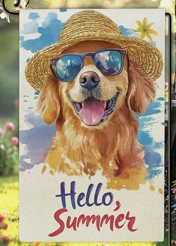 Lot Of 2 Brand NEW Golden retriever dog flags Summer / Welcome 18 X 12 OOV IIC
