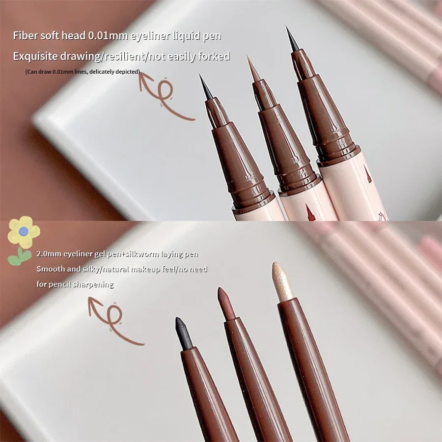 Double-headed Eyeliner Pen Evenly Pigmented Long Lasting Waterproof Smudge-proof Eye Make Up