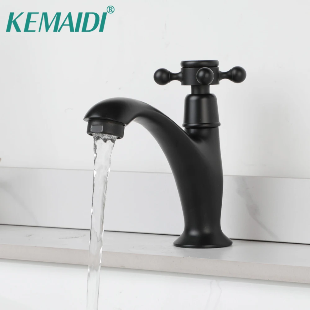 

KEMAIDI Black Basin Sink Faucet Gear Handle Cold and Hot Bathrom Mixer Tap Deck Mounted Counter Top Sink Faucets