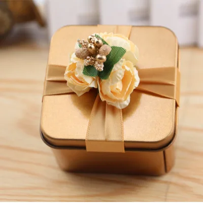 10/20Pcs/lot Gold  square Gift Candy Box Square  Chocolate Bags Boxes Wedding Favor Party Event Decoration caja de dulces