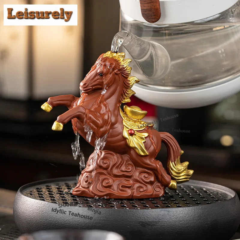 Purple Clay Ingot Fortune Horse Tea Pet Retro Flowerpot Landscaping Tea Figurine Play Toys Tea Statue Ornaments Workmanship Gift