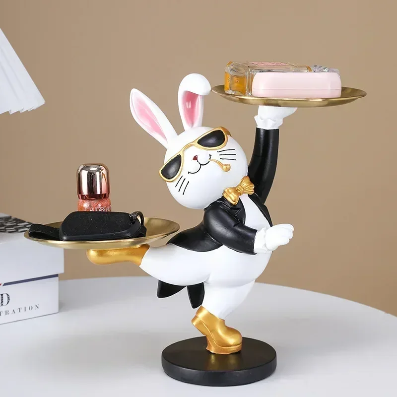 

Light Luxury Living Room Table Ornament Rabbit Statue Storage Tray Home Interior Decoration Rabbit Figurines Animal Sculpture