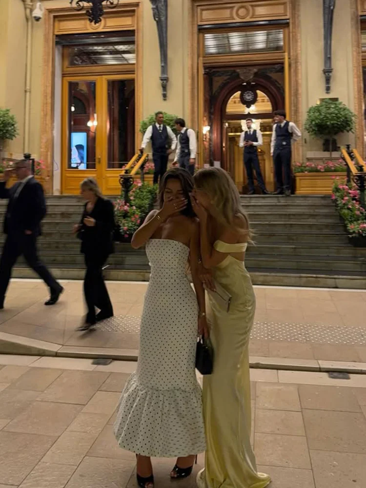 Ahagaga Fashion Strapless Women Dot Dresses Wrapping Chest Sleeveless Regular Causal Beach Style Trumpet Sheath Female Vestidos