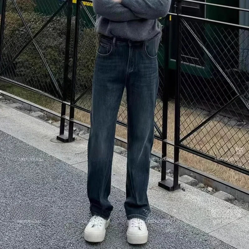 

Новые мужские джинсы 2026 года: свободный крой, прямые штанины, синий деним, модные городские, стильные, удобные повседневные брюки