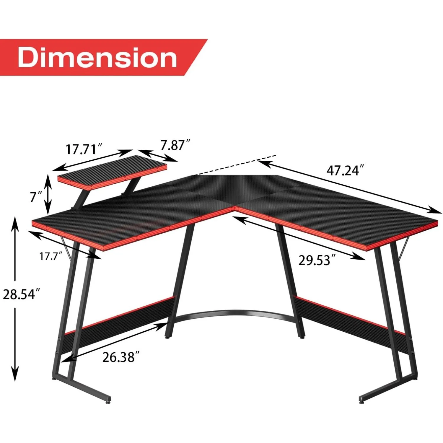 L Shaped Gaming Desk Computer Corner PC Desk Table with Large Monitor Riser Stand for Home Office Writing Workstation (47 Inch)