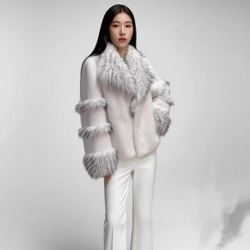 Luxury High-quality Fur Coat Lapel Women's Winter Warm Faux Fur Fluffy Jacket Soft Fluffy Fur Coats Lapel Long Sleeves Top Trend
