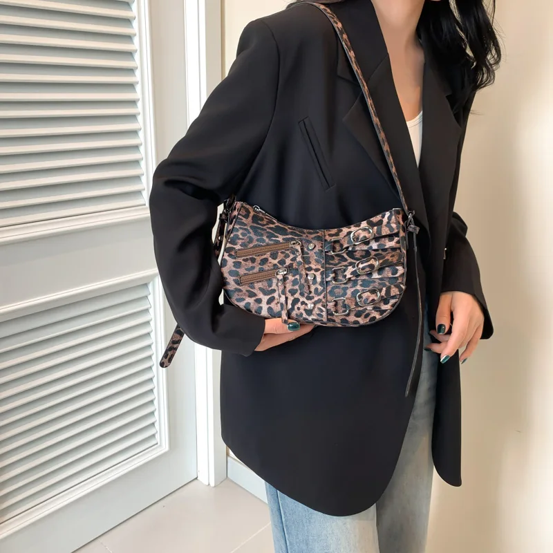 Small Leopard Pu Leather Shoulder Bags For Women 2024 Y2k New Korean Fashion Travel Handbags And Purses Females Crossbody Bag