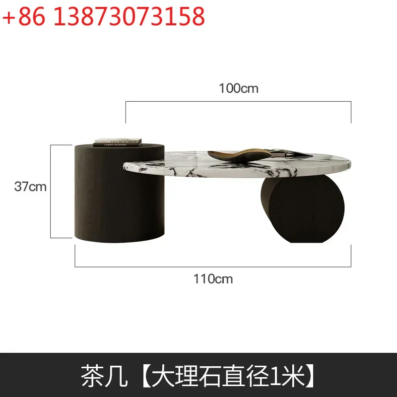 French marble coffee table TV cabinet, living room small apartment round Italian retro light luxury cream style side table