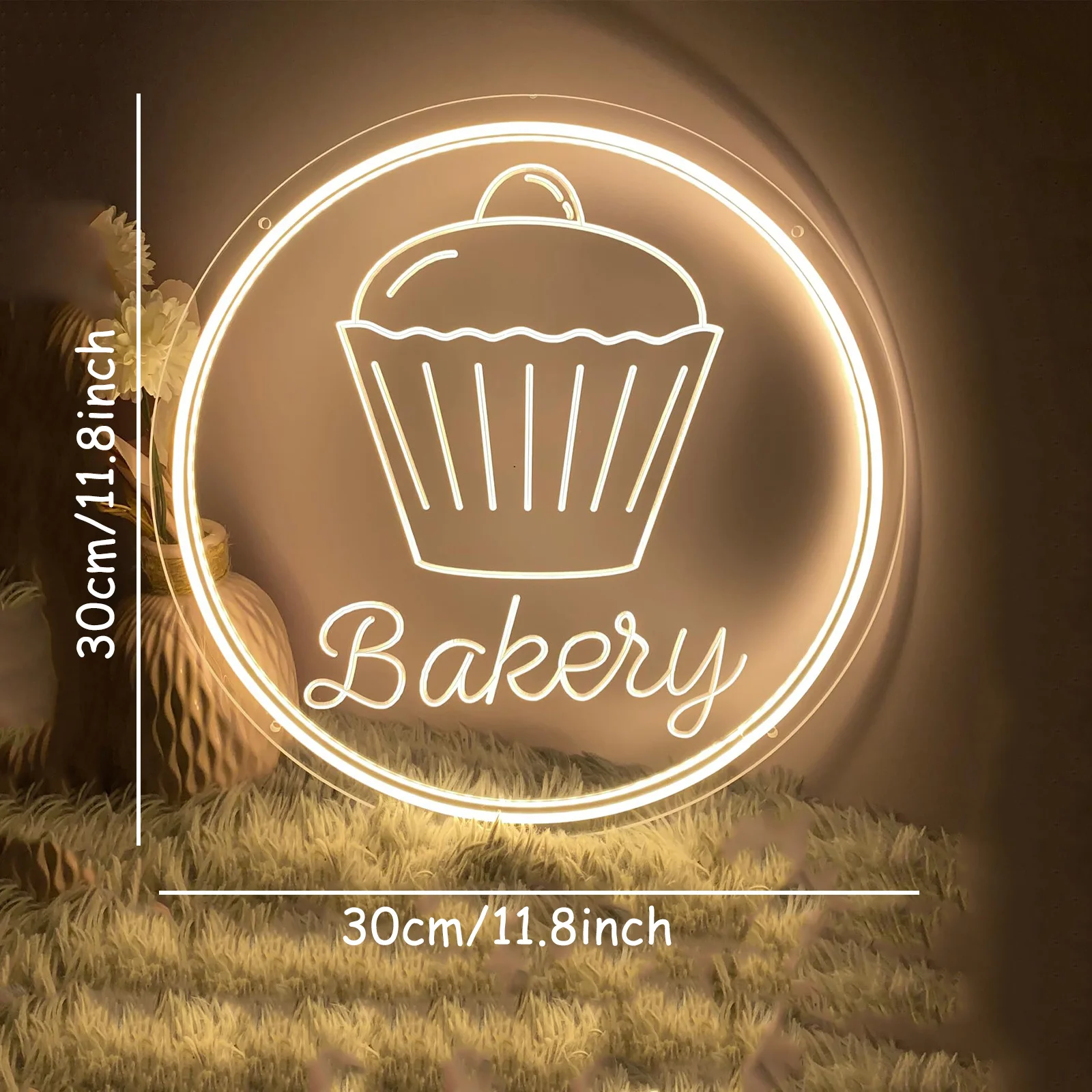 Bakery LED Neon - Transparent Acrylic Design, USB Powered Dimmable LED Neon, Suitable for Bakeries, Cafes, Party Wall Art