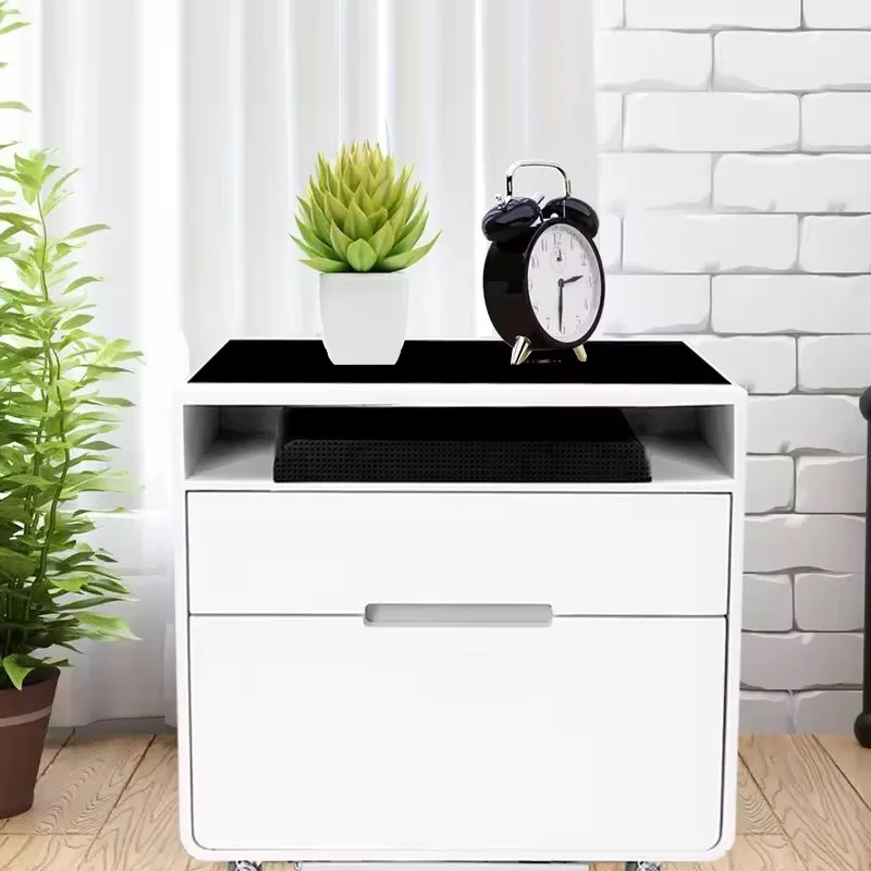 Docarelife Luxury Room Furniture Smart Bluetooth Two Drawers White Nightstand Mini Fridge Wireless Phone Charging Bedside Table