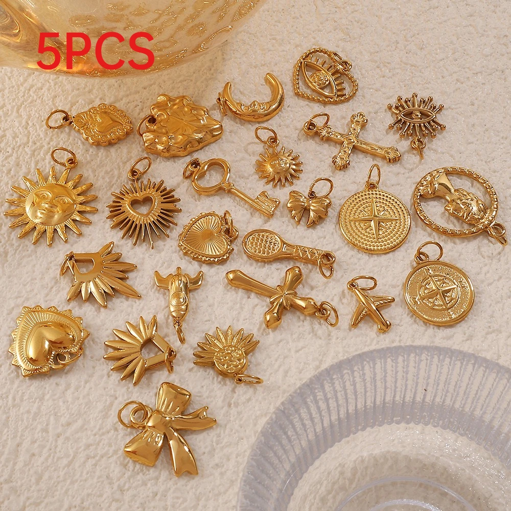 

5Pcs Cute Bowknot Heart Charms Stainless Steel Pendant Set Series Versatile DIY Accessories For Necklace Keychain Making