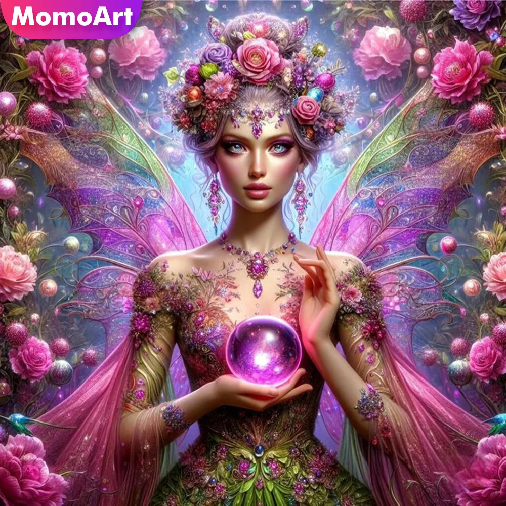 Momoart Woman Diamond Painting Portrait New Arrival Full Square Round Diamond Mosaic Peony Flower Needlework Wall Art