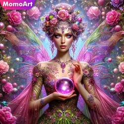 Momoart Woman Diamond Painting Portrait New Arrival Full Square Round Diamond Mosaic Peony Flower Needlework Wall Art
