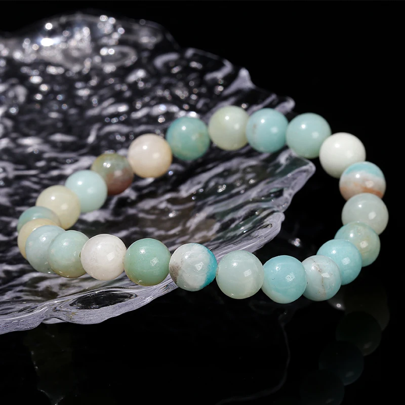 JD Natural Stone 3A Amazonite Round Beaded Bracelet Women Fashion Single Circle Stretch Rope Bracelet Healing Stone Jewelry Gift