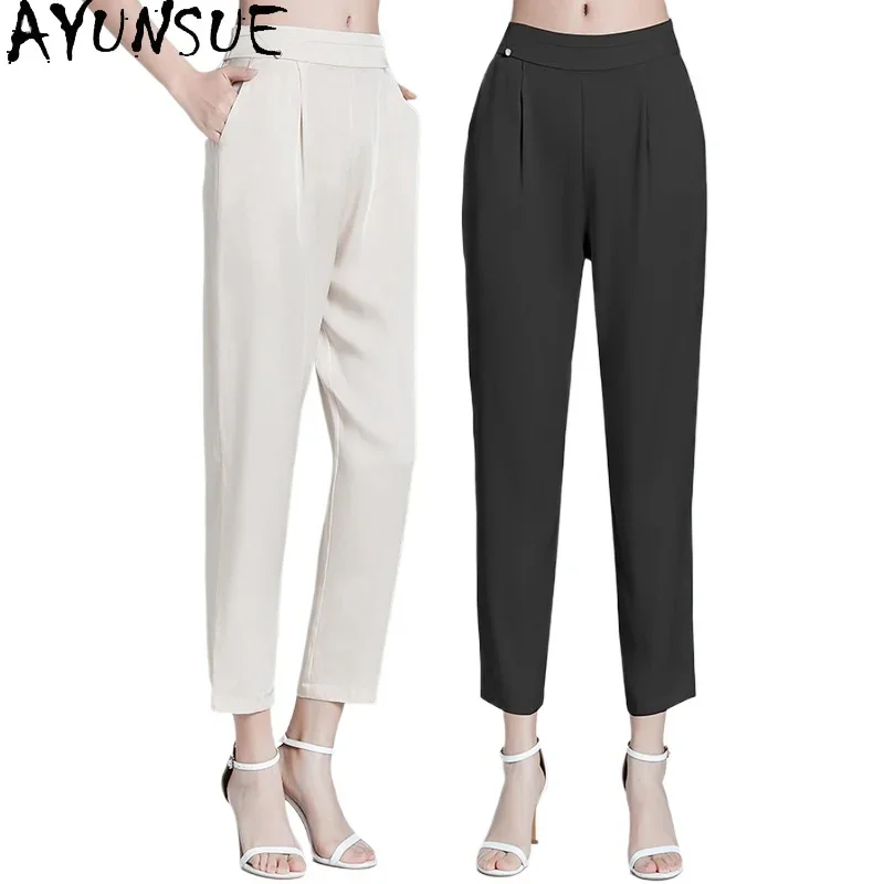 

AYUNSUE 95% Mulberry Silk Pants for Women 2024 Fashionable Trousers Womens Old Money Style Trouser Summer Clothes Pantalones