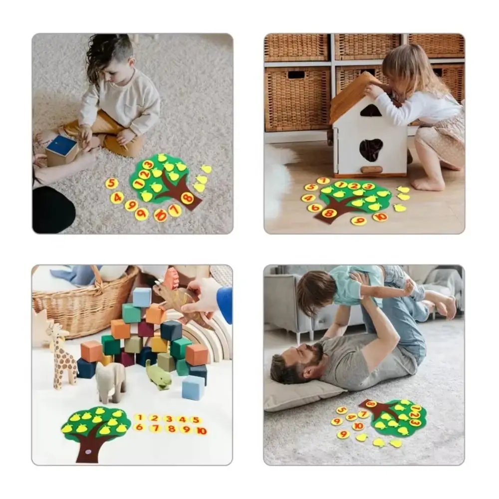 Non-woven Felt Felt Apple Tree Number Learning Interactive DIY Teaching Board 1-10 Numbers Detachable Felt Kit Fruit Tree