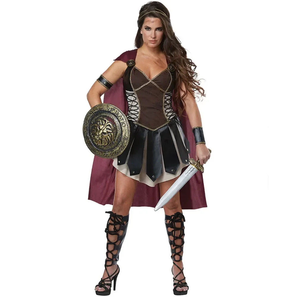 Antigo romano grécia grego feminino soldado guerreiro trajes fantasia vestido adulto feminino halloween espartano xena gladiador trajes