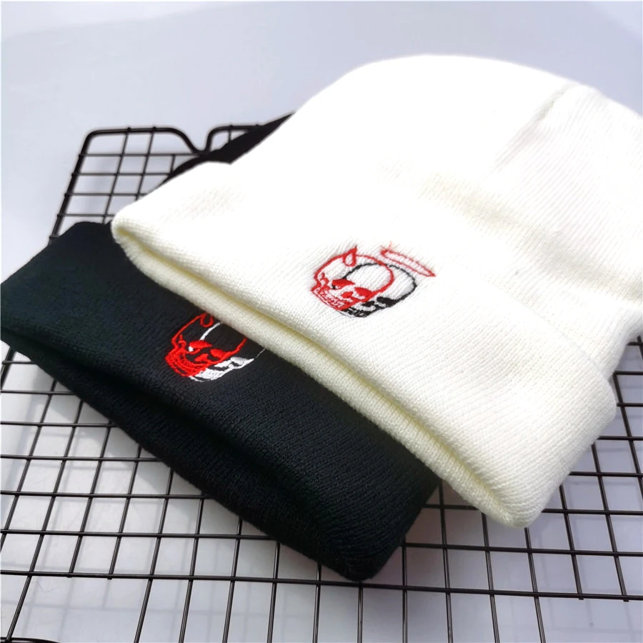 New Winter Angel Halo Devil Skeleton Embroidery Acrylic Fiber Warm Knit Beanies Hats Outdoor Riding Wind Ski Cold Caps Men Zjp8