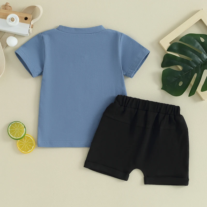 Toddler Baby Boy Summer Clothes Short Sleeve Color Block T-Shirt Tops Solid Shorts Set 2Pcs Casual Outfit