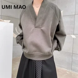 UMI MAO Yamamoto Dark Hoodies Spring New Simple Cool Style V-neck Pullover Men's Women's Sweater Trend Japanese Versatile Top