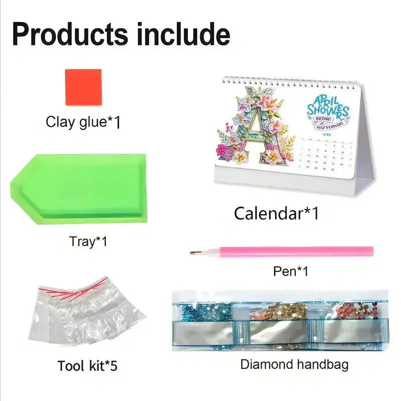 Calendario per pittura con diamanti 2026 Calendario mensile Diversi modelli su ogni pagina Kit per pittura con diamanti fai-da-te Ornamento da tavolo