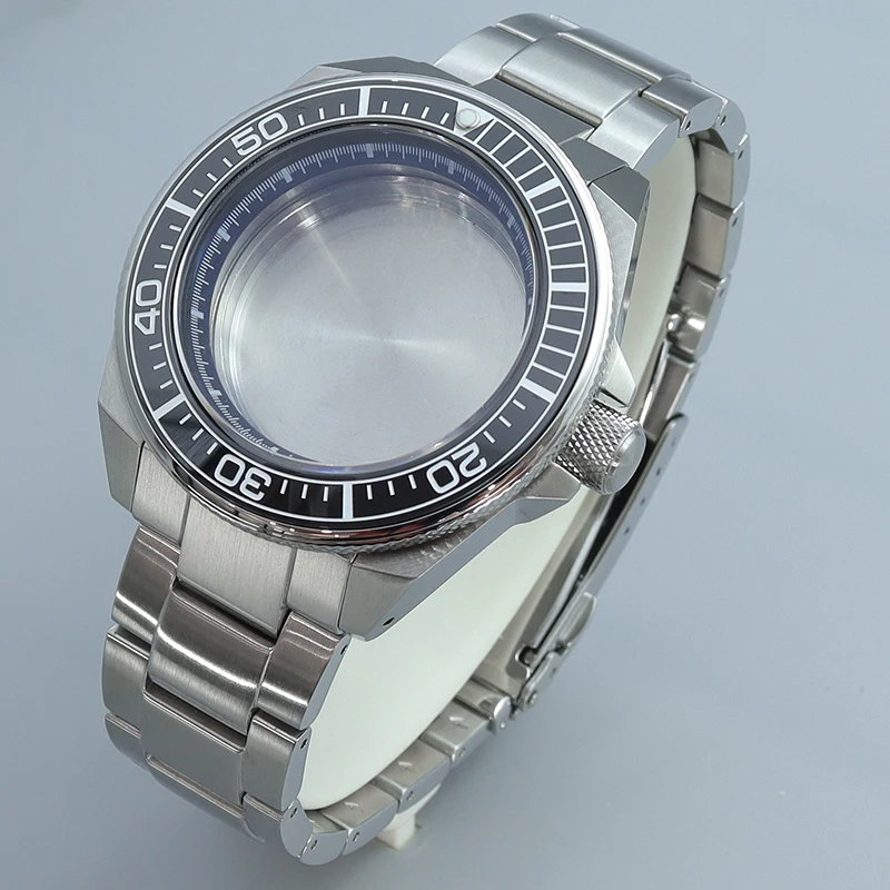 43.8mm 316L Steel Watch Case Strap Sapphire Glass For 4R36 Nh35 Nh36 Nh34 Automatic Movt for Mod King Samurai Diving Watch Parts