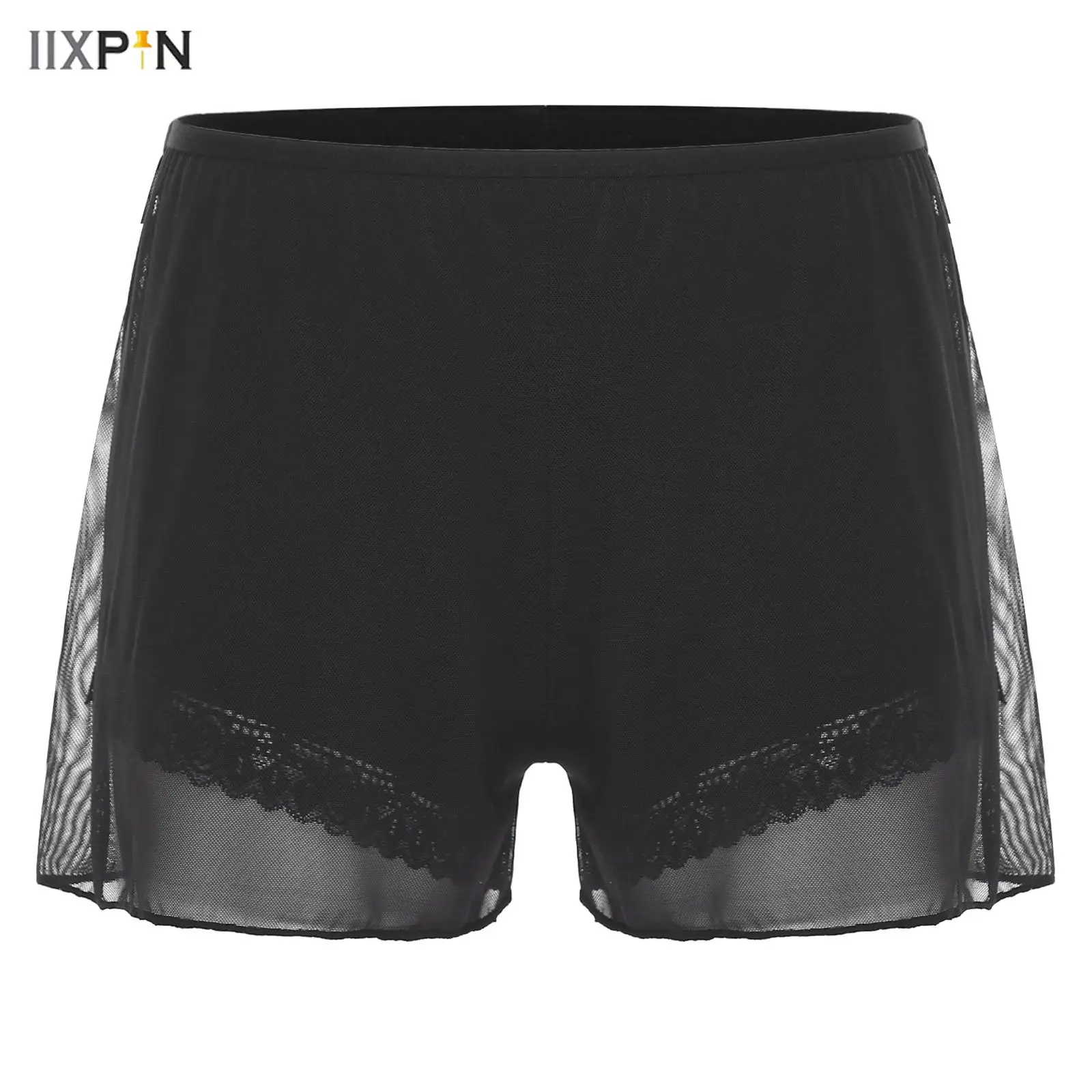 

Women's Silky Safety Shorts Elastic Waist 2-layer Sheer Mesh Lace Trim Lining Shorts Dress Pettipants for Daily Casual Vacation