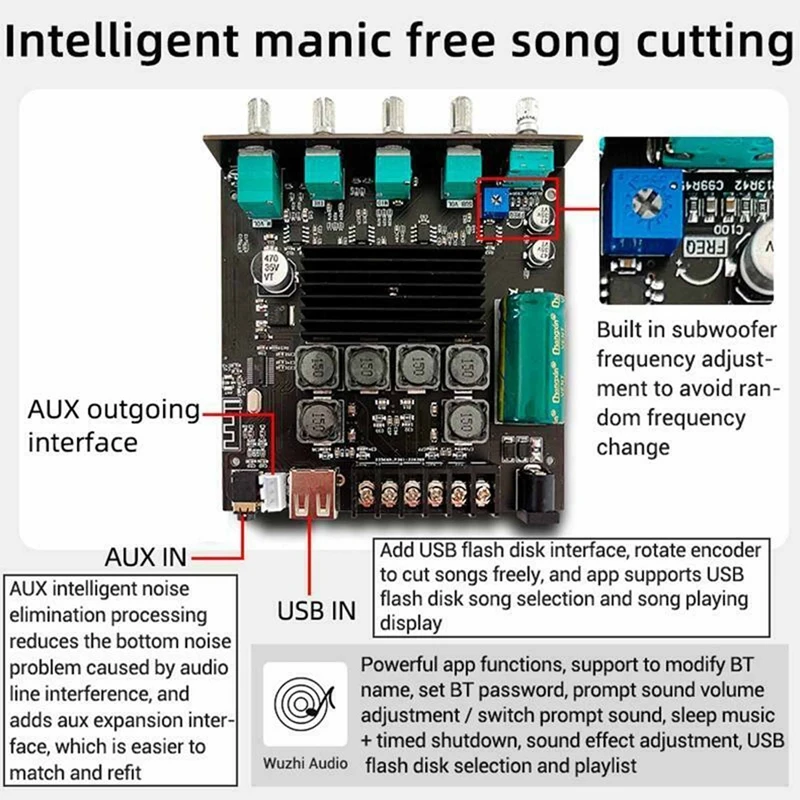 ZK-TB21S Bluetooth 5.1 Subwoofer Amplifier Board 50WX2+100W 2.1 Channel AMP