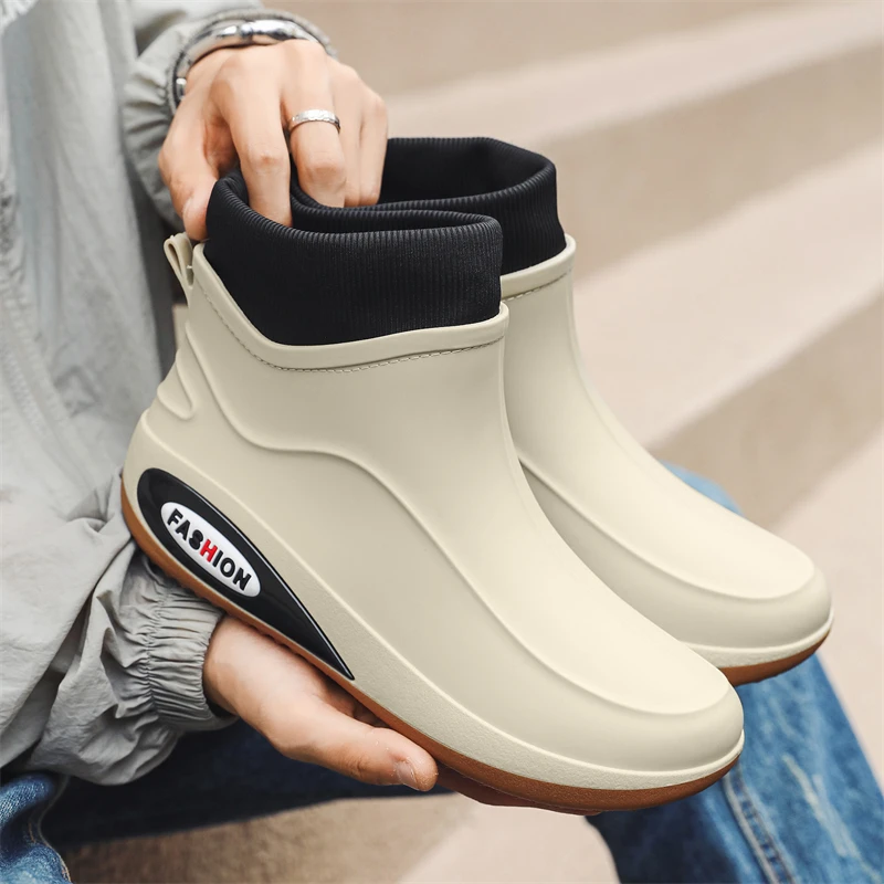 

Мужские короткие резиновые сапоги в немецком стиле, утепленные, для кухни, рыбалки, водонепроницаемые, нескользящие, без застежек