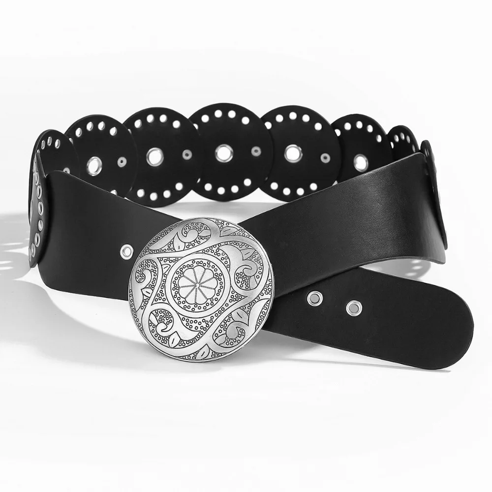 

Fashion PU Leather Wide Women's Belt Western Cowboy Circular Rivets Rivet Waist Belt Punk Gothic Dress Jeans Belt Spicy Girls