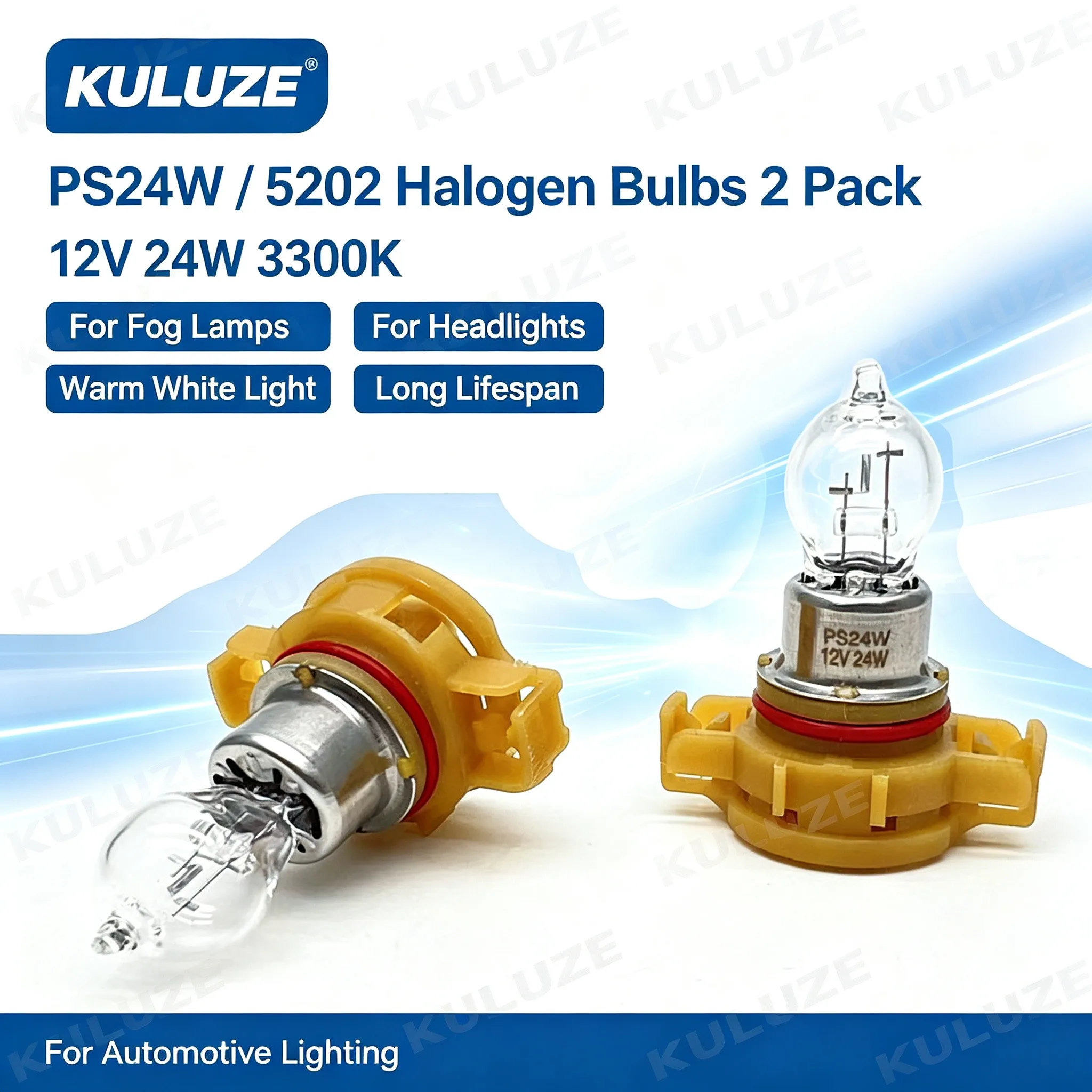 2Pcs PS24W Daytime Running Lights DRL Quartz Glass Car Driving Lamp PG20-3 5202 Halogen Bulbs 3300K 12V for Vehicle Lighting