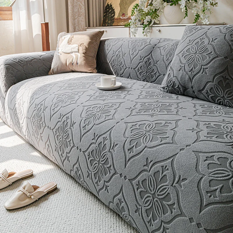 

All Seasons Solid Color Polar Fleece Stretchy Sofa Cover Full Coverage Non Slip Universal Sofa Slipcover Sofa Seat Cover