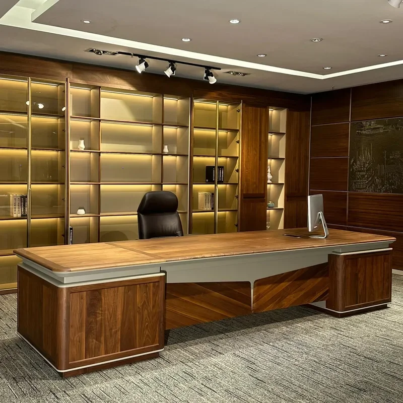 North American Walnut Executive Desk Solid Wood Office Table for CEO President Manager