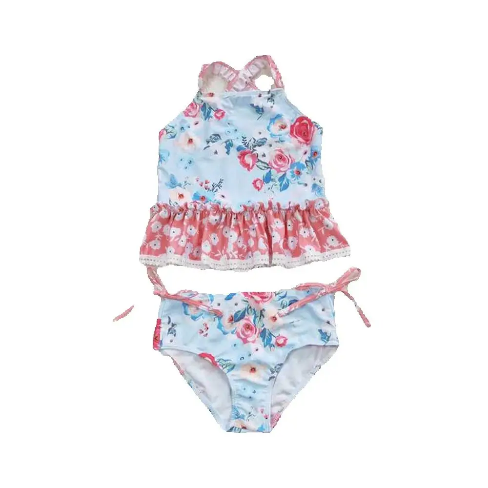 Baby Girls Summer swim Floral Two-Piece Swimsuit Blue Flowers Top And Bottom Set Summer Beachwear Infant Girl's Swimwear