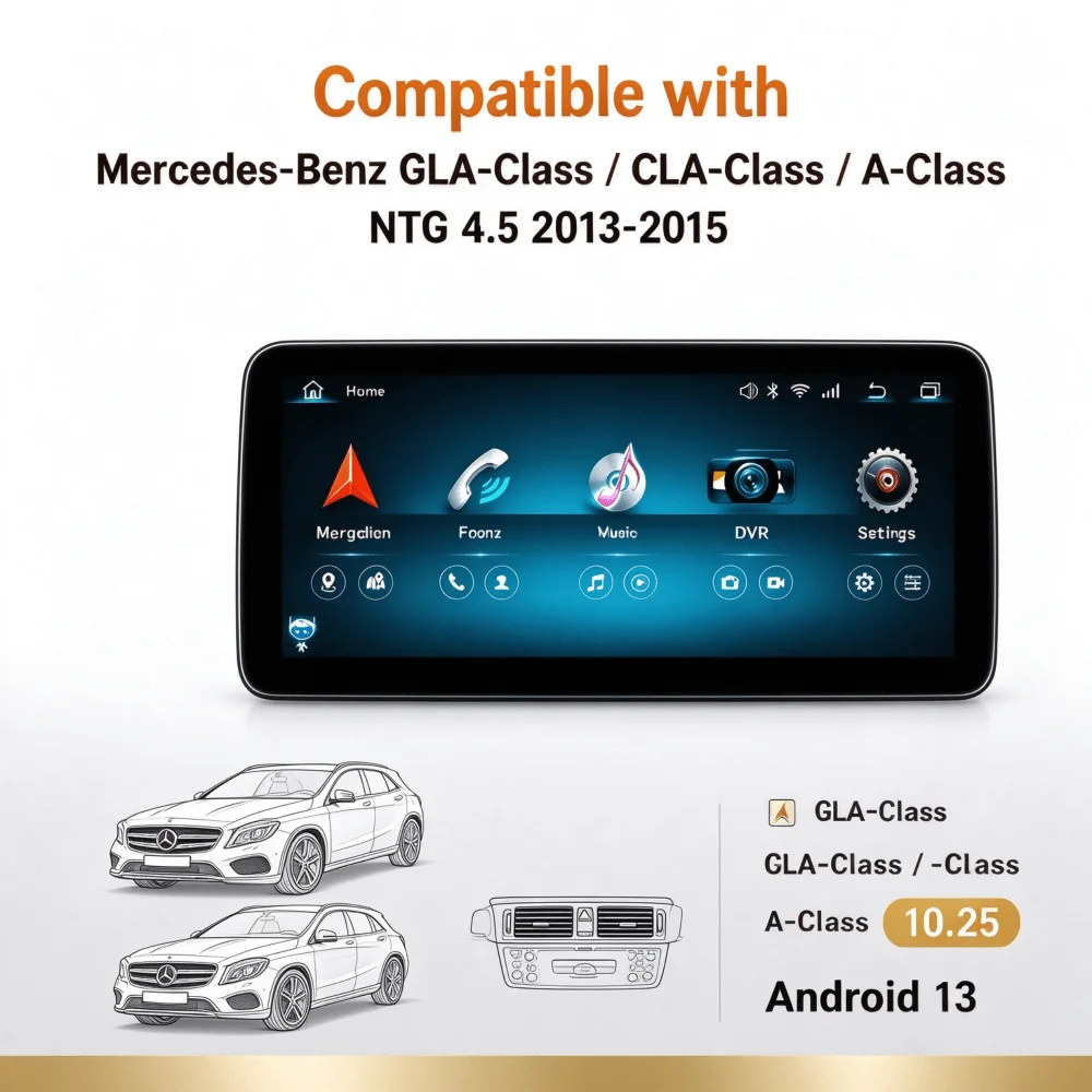 10.25 Inch Car Screen For Mercedes Benz A CLA GLA Class NTG4.5 2013-2015 4+64G/8+128G CarPlay Android Auto GPS Radio