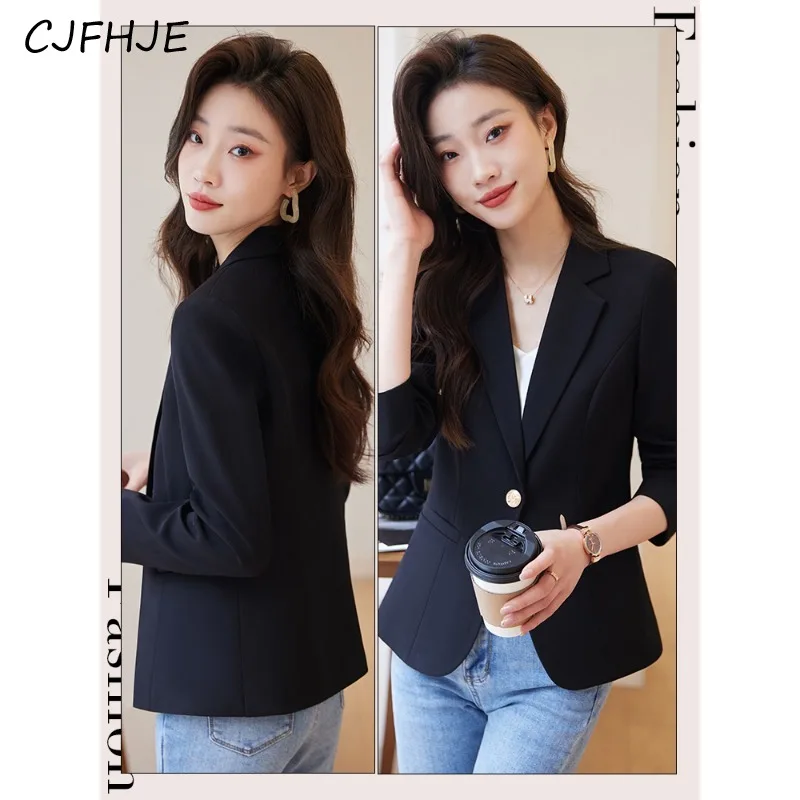 CJFHJE-Chaqueta de traje corto Retro para mujer, Top de traje de manga larga informal de temperamento, Color sólido, moda coreana, Primavera