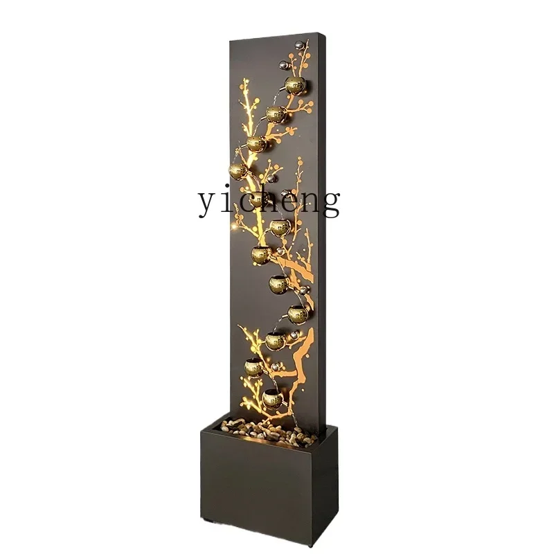 living room TV cabinet next to the floor running water ornament circulating water high-end light luxury fountain
