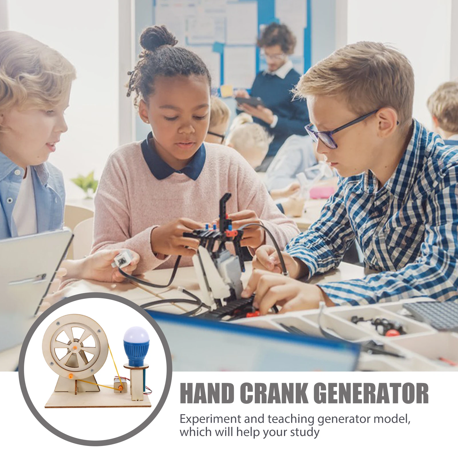 

CORHAD Wooden Hand Crank Generator Manual Electric Power Wood Model Kit Easy Assembly