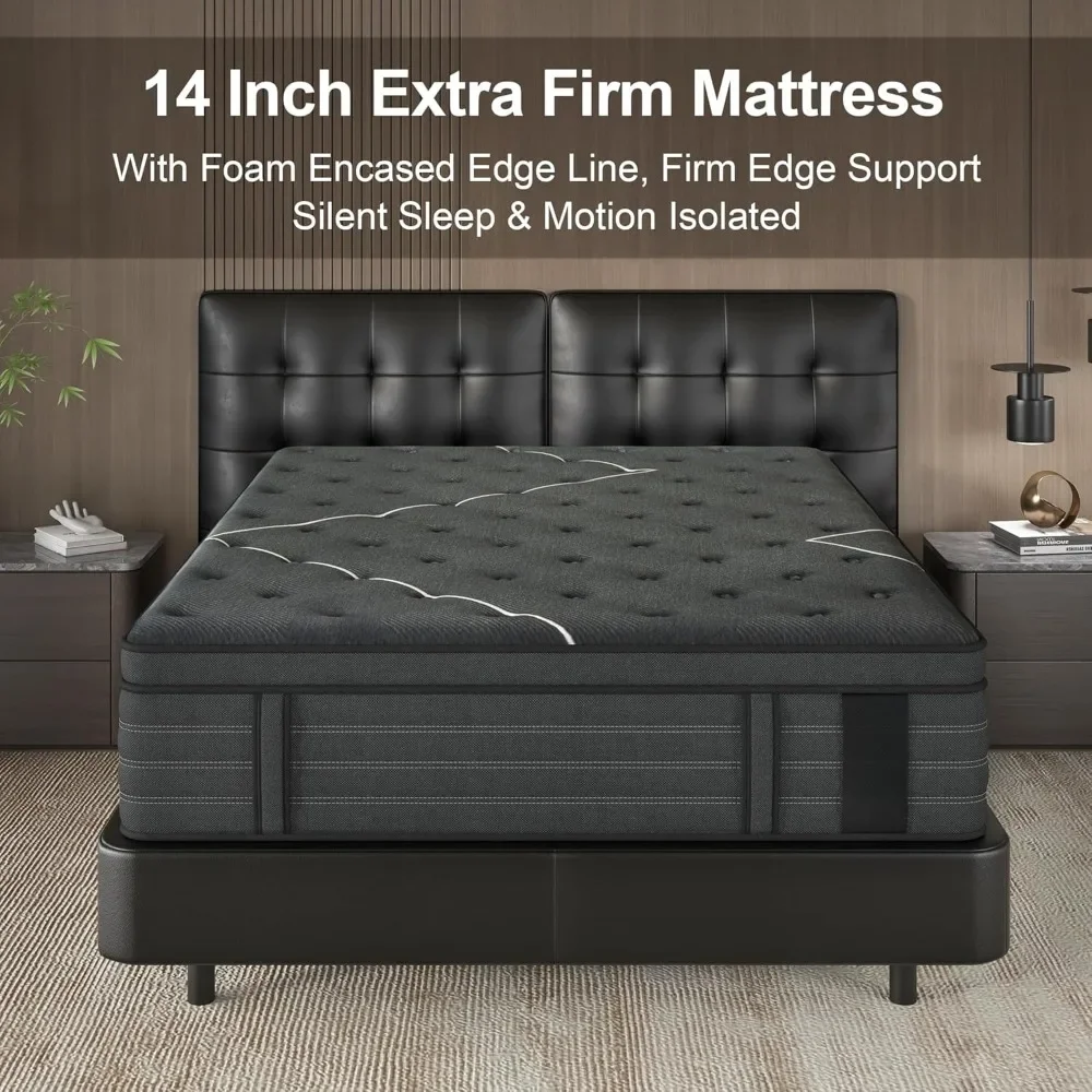 

14 Inch Extra Firm Mattress – Luxury Memory Foam Hybrid with Extra Lumbar Support for Back Pain Relief & Cool Sleep
