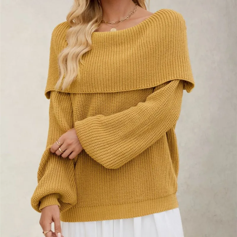 

Новинка 2025 года, зимний женский свободный вязаный свитер, пуловер с вырезом на одно плечо, стильные уютные и модные однотонные свитера, топы