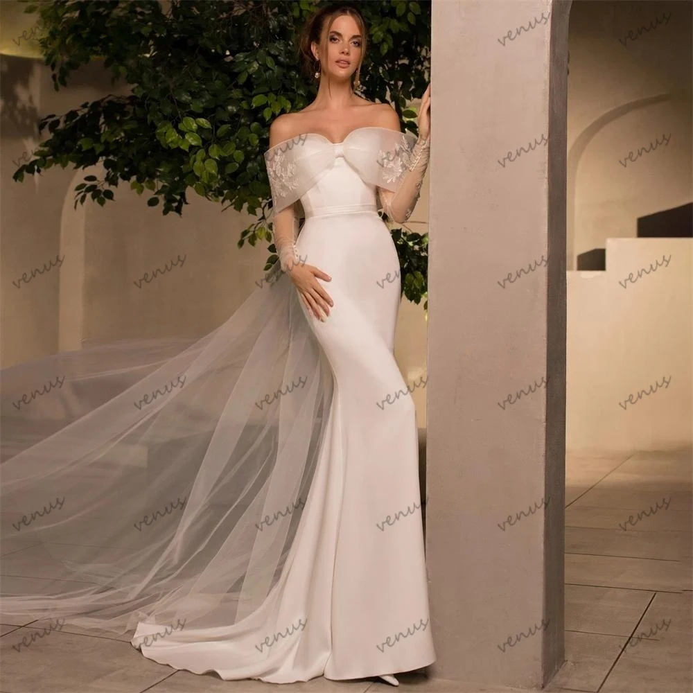 Abiti da sposa Vintage abiti da sposa semplici glamour guaina in raso sirena con spalle scoperte abiti graziosi Vestidos De Novia 2024