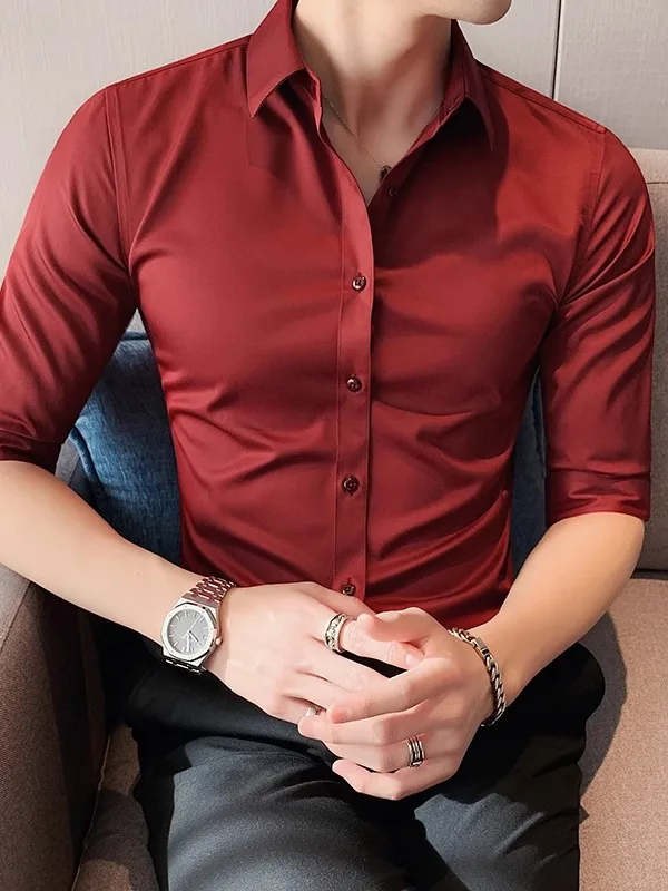 

Slim Fit Men's irt ort Sve Thin Busin Casual Summer No Ironing Required mid Sve irt Casual Daily Wear