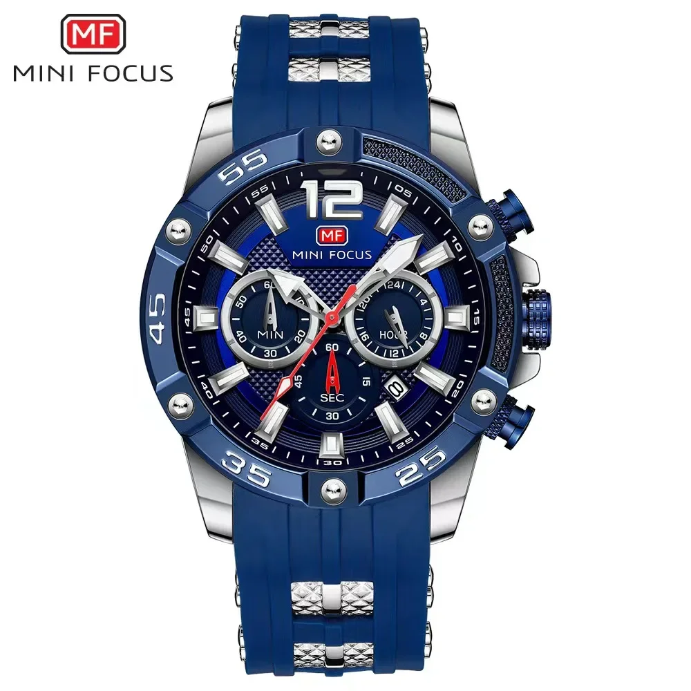 MINI FOCUS Mens Silicone Waterproof Date Fashion WristWatch Relogio Masculino Watch Luxury Analog Quartz Sport Men Watches 0349G