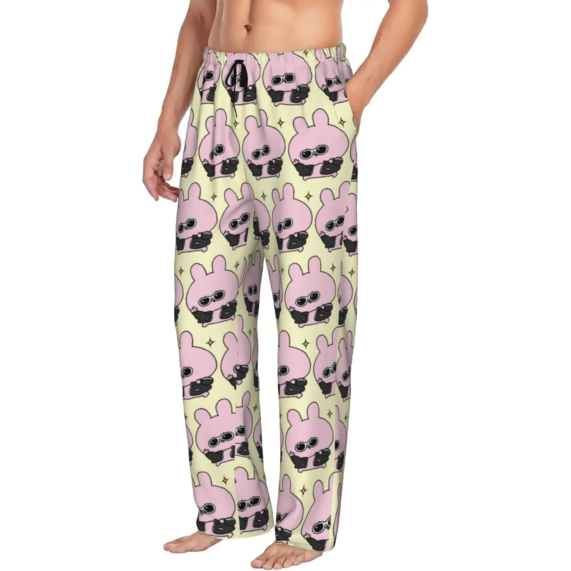 Custom Printed Men's Cartoon A-Asamimichans Cute Pajama Pants  Sleepwear Sleep Lounge Bottoms with Pockets