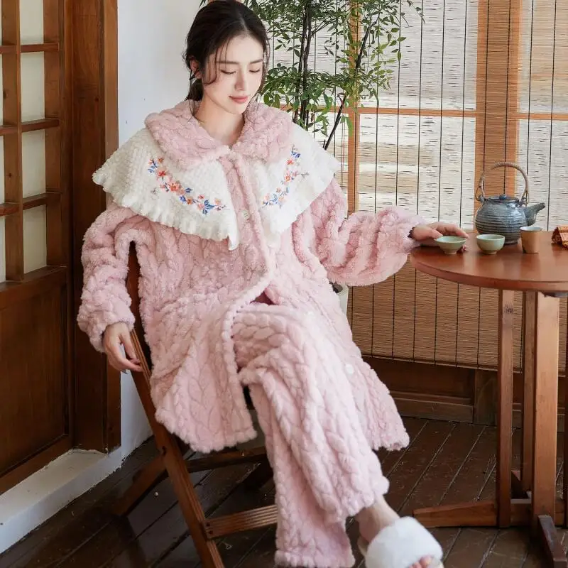 

Женская одежда, пижамный комплект, домашняя одежда, брюки с длинными рукавами, комплект из двух предметов, осенне-зимний утепленный удобный милый модный комплект