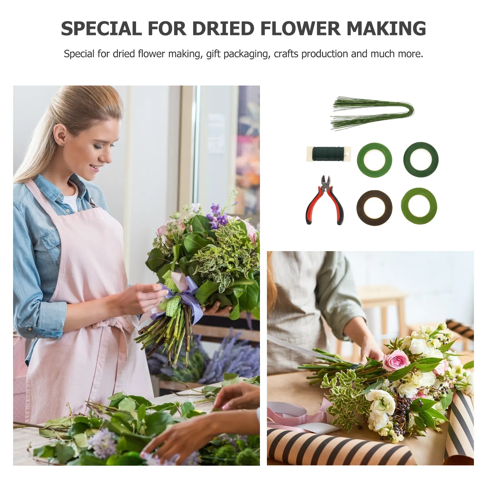 1Set Floral Arrangement Tool Kit for DIY Flower Bouquets Wedding Boutonnieres Stem Wrapping Artificial Flowers Gift Packaging