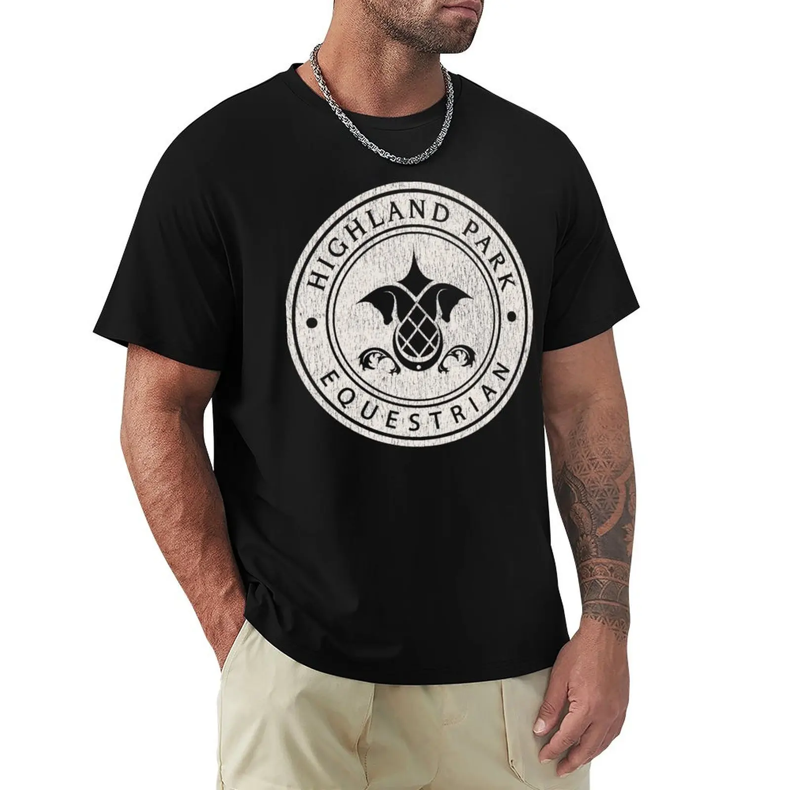Camiseta Highland Park Cream Emblem, Camiseta Cómoda para Trabajar para Hombre