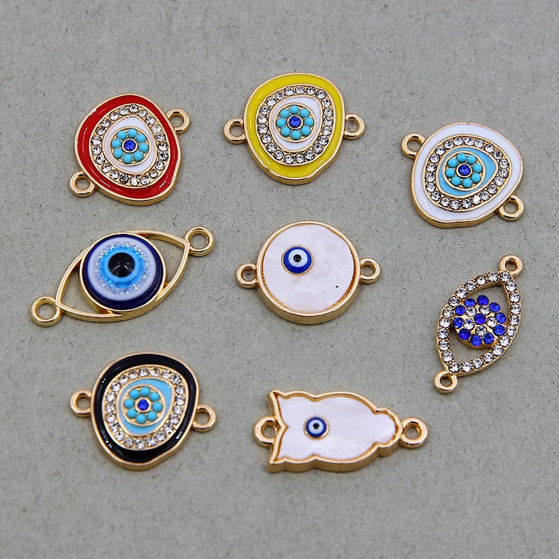 6 stücke Unregelmäßigen Runde Evil Eye Multi-stil Strass Kristall Augen Charms Anhänger DIY Armband Halskette für Schmuck Zubehör