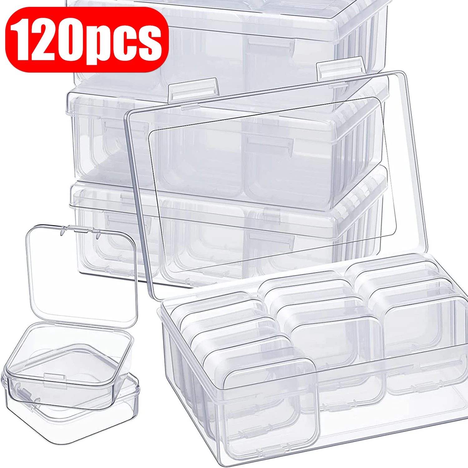 120Pcs Clear Small Plastic Containers Transparent Storage Box with Hinged Lid for Items Crafts Jewelry Package Clear Cases